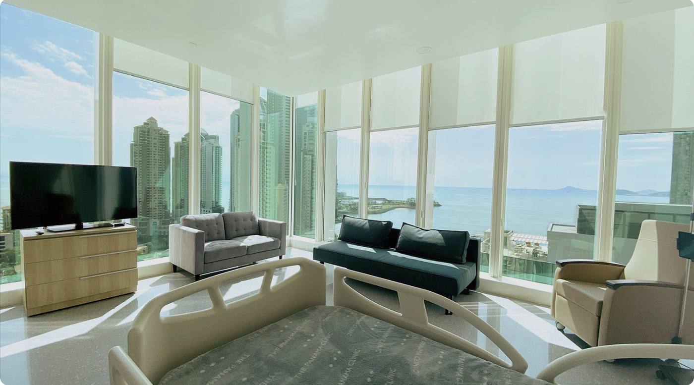 A corridor inside Hospital Punta Pacífica, Panama City.