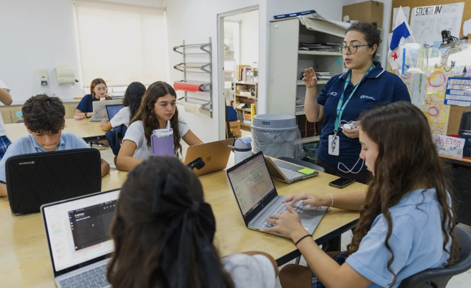 A family walking to an international school in the Clayton neighborhood of Panama City.
