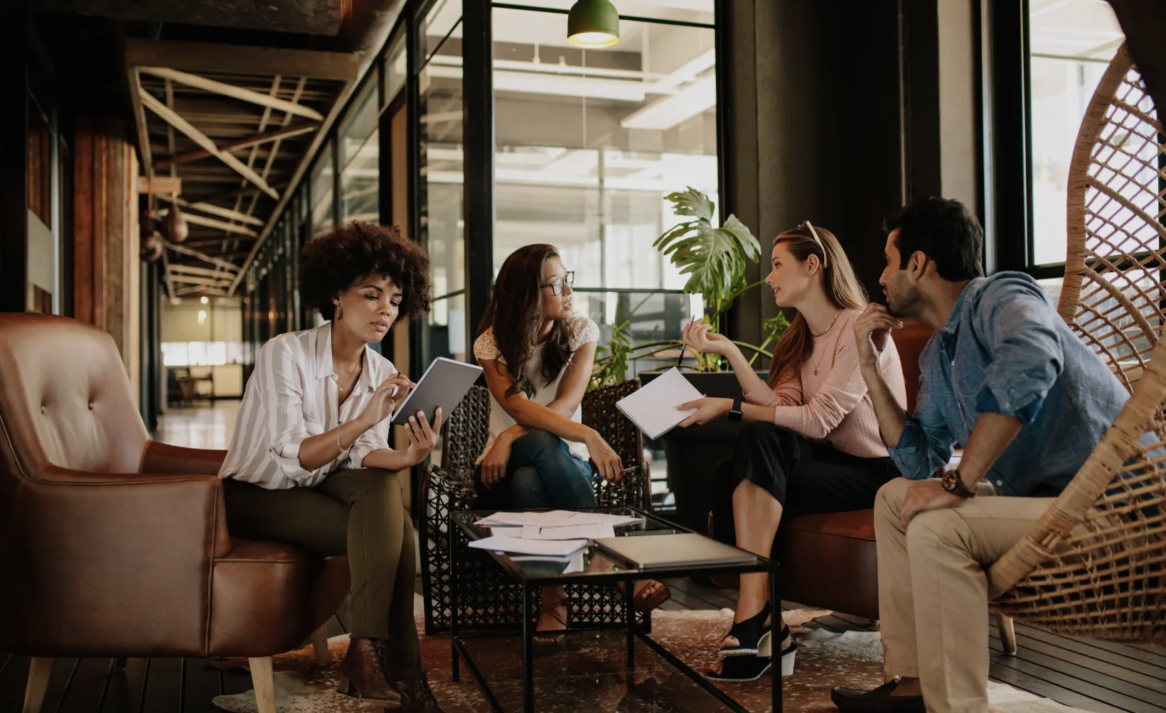A professional in her forties working from a modern apartment overlooking Panama City.